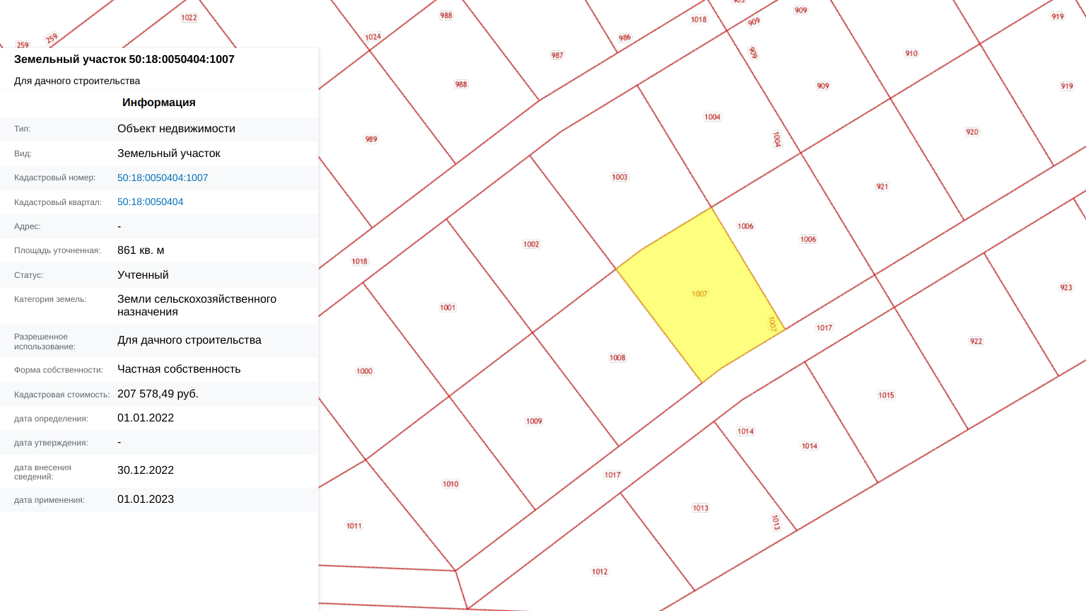 Заречный Луг уч.№61 - Земельный участок кадастровый номер 50:18:0050404:1007