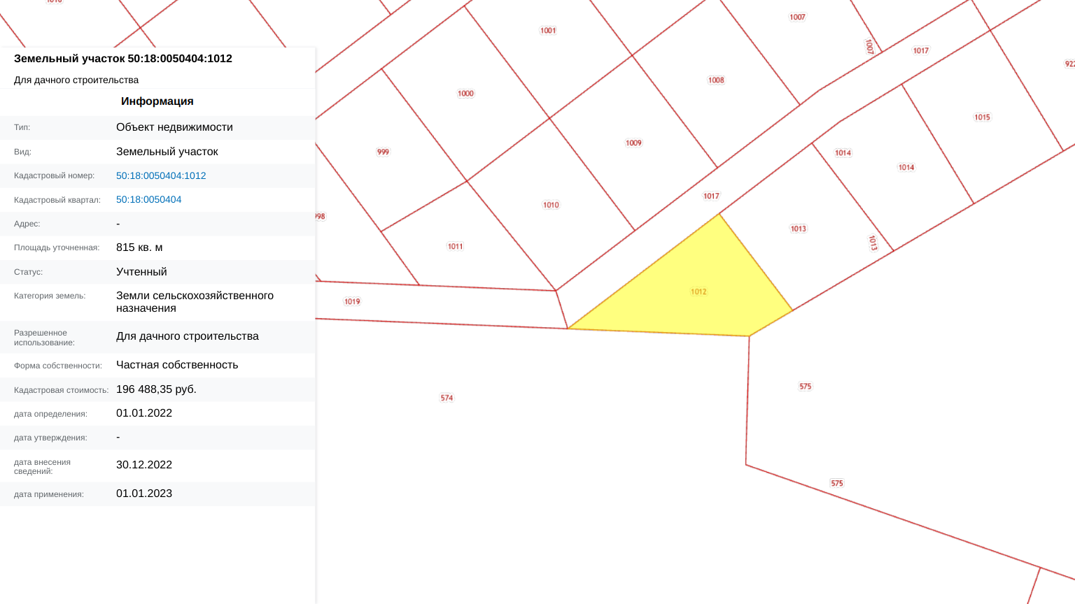 Заречный Луг уч.№78 - Земельный участок кадастровый номер 50:18:0050404:1012