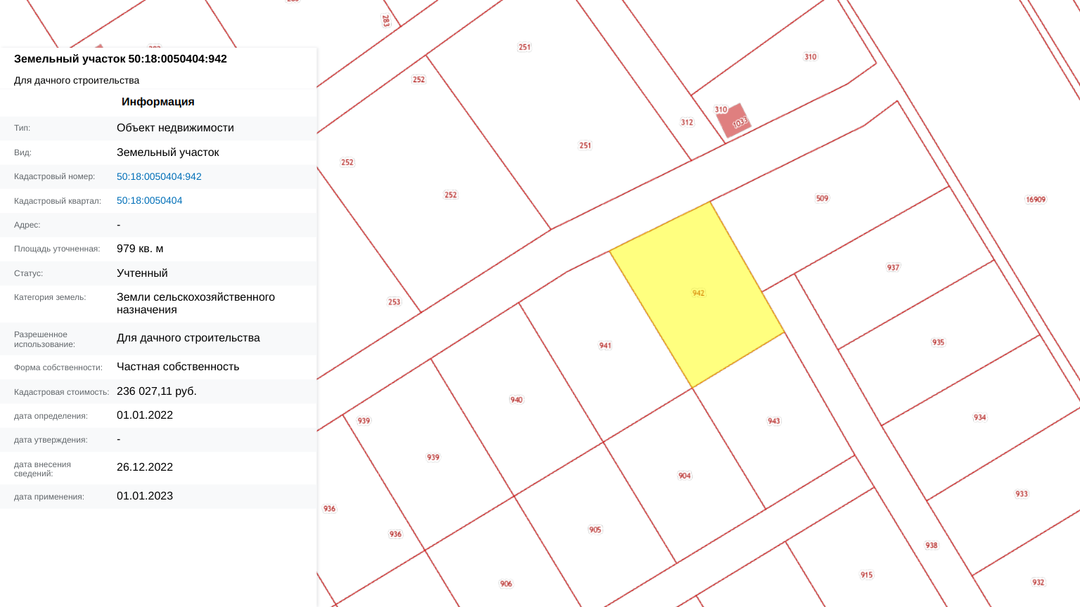 Заречный Луг уч.№10 - Земельный участок кадастровый номер 50:18:0050404:942