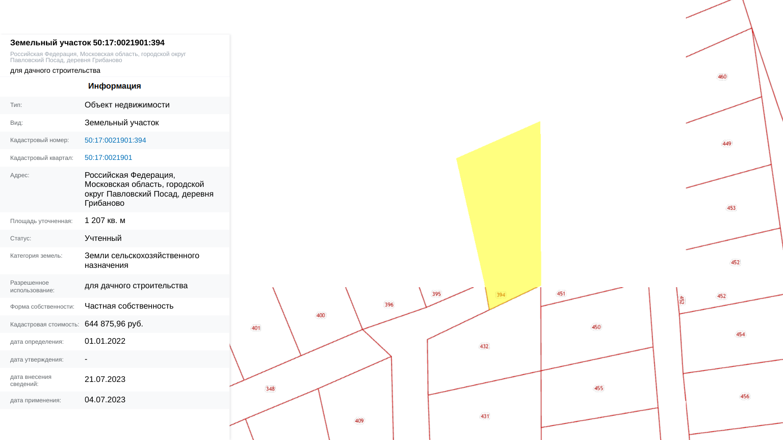 Новые Ромашки уч.№33 - Земельный участок кадастровый номер 50:17:0021901:394